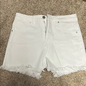 White Distressed Jean Shorts with Frayed Hem